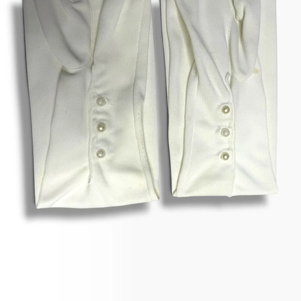 Vintage Opera Gloves White Nylon Size 8 Faux Pearl Buttons Long Made Philippines